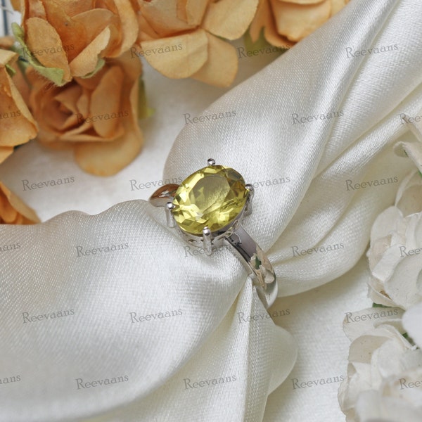 Natural Lemon Topaz Oval Cut Gemstone Ring, 925 Silver Ring, Promise Ring, Lemon Topaz Ring, Women Ring, Anniversary Ring, Gift For Her