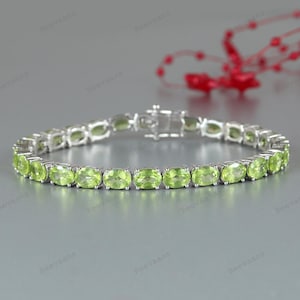 Natural Peridot Tennis Bracelet-925 Sterling Silver Bracelet-August Birthstone-Peridot Bracelet-Wedding Gift-Women's Bracelet for Gift