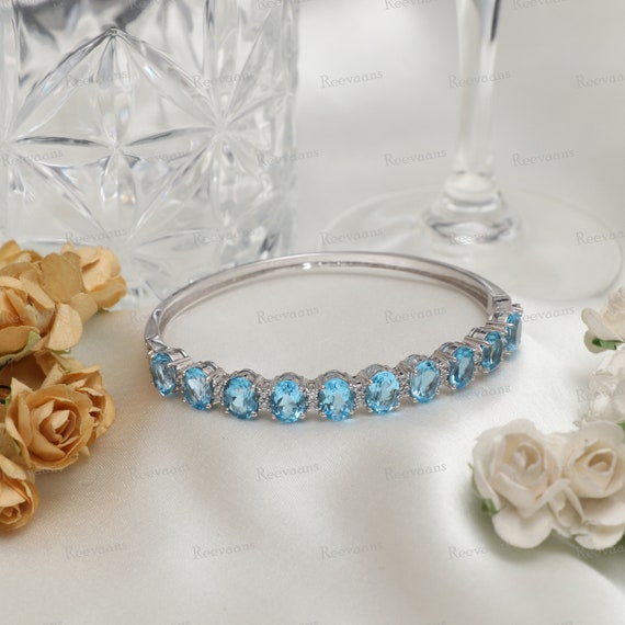 天然スイスブルートパーズバングル：オーバルジェムストーン、925