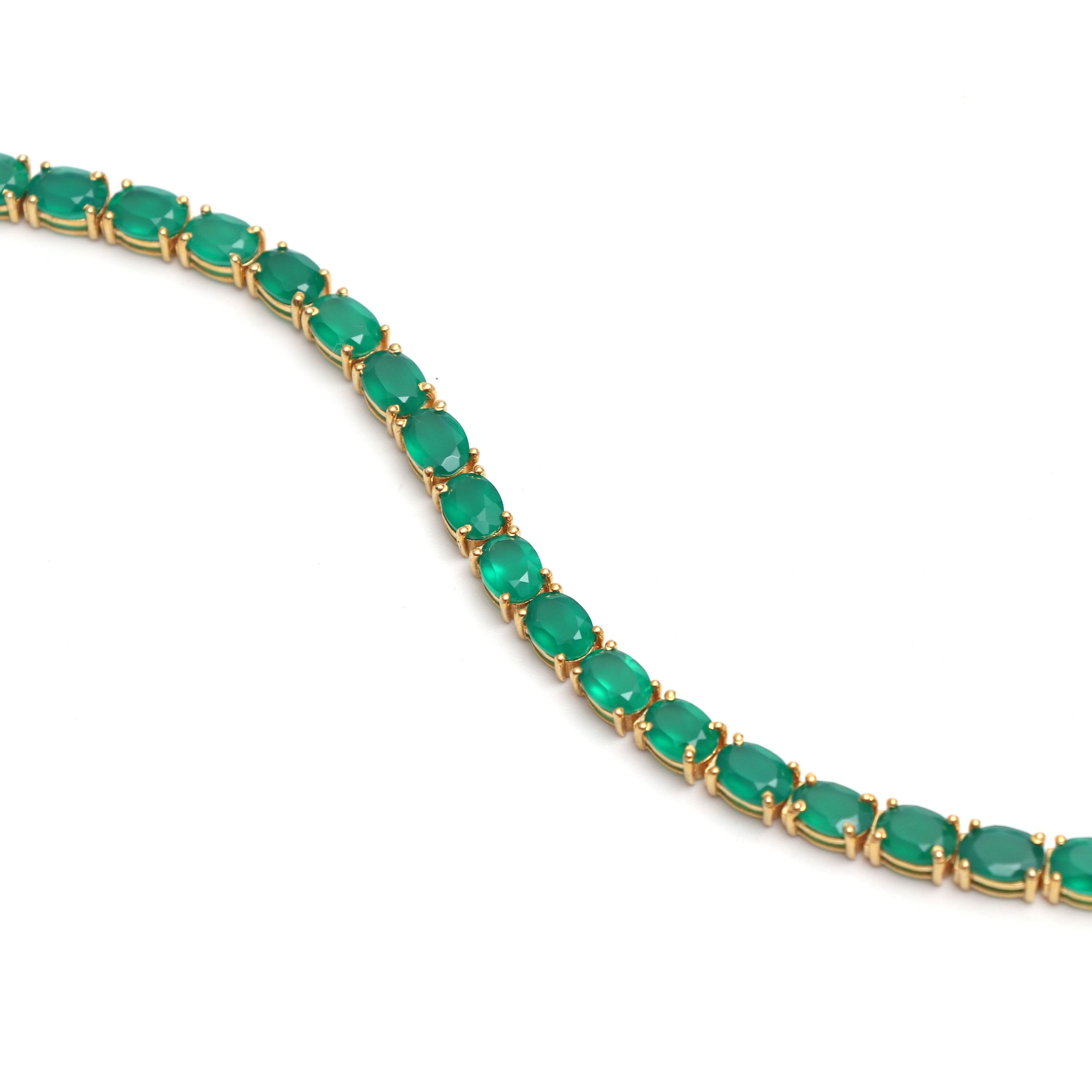 Green Onyx Bracelet, Natural Green Onyx Oval Cut Gemstone Bracelet