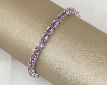 Amethyst Tennis Bracelet, 925 Sterling Silver, February Birthstone, Handmade Gemstone Jewelry, Gift For Her