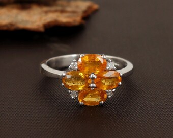 Anillo de zafiro amarillo, piedra de nacimiento de septiembre, plata de ley 925, joyería con gema amarilla, regalo para ella.