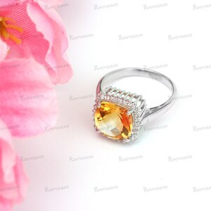 Natural Citrine Cushion Checker Cut 10x10 mm Gemstone Ring, 925 Silver Ring, Citrine Ring, Anniversary Ring, Women Ring, Gift For Her