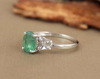 Real Emerald Ring, May Birthstone, 925 Sterling Silver, Green Gemstone Jewelry, Gift For Her