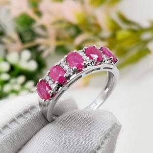Handmade Ruby Ring, July Birthstone, 925 Sterling Silver, Red Gemstone Band, Anniversary Gift