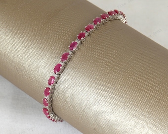 Ruby Tennis Bracelet, 925 Sterling Silver, July Birthstone, Handmade Gemstone Jewelry, Gift For Her