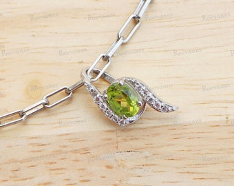 Natural Oval Peridot Sterling Silver Pendant: Gemstone Handmade Jewelry, Gift For Her