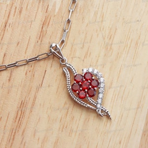 Garnet Flower Pendant: 925 Sterling Silver Red Floral Necklace