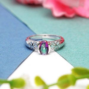 Oval Mystic Topaz Ring: 925 Sterling Silver Promise Ring