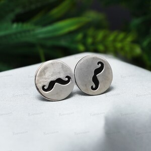 Sterling Silver Mustache Cufflinks - Groom Wedding Suit Accessories