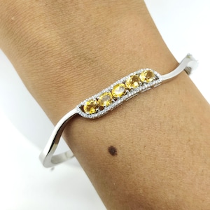 Sterling Silver Citrine Bangle, Oval Cut Yellow Gemstone Womens Gift, November Birthstones Jewelry