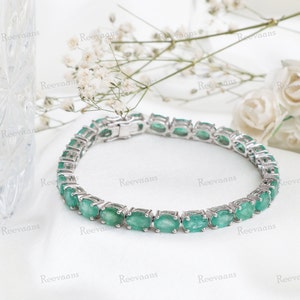 Emerald Tennis Bracelet: Natural Oval Gemstone, 925 Sterling Silver