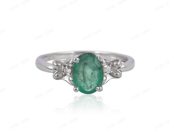 Real Emerald Ring, May Birthstone, 925 Sterling Silver, Green Gemstone Jewelry, Gift For Her