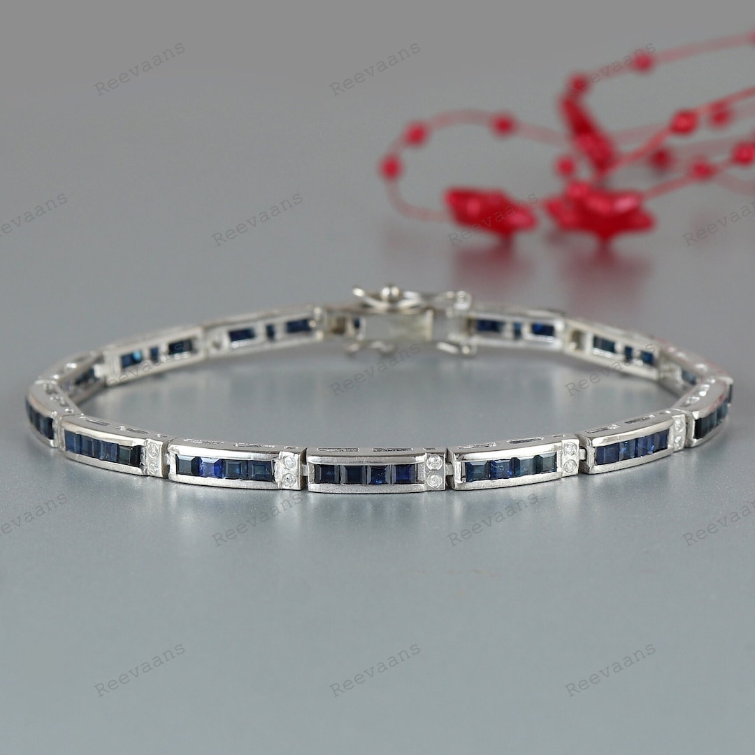 LMDPRAJAPATIS Bracciale Tennis In Argento 925 Con Zaffiro Blu 8x10 Mm - 17,8 Cm - Uomo/Donna - 4