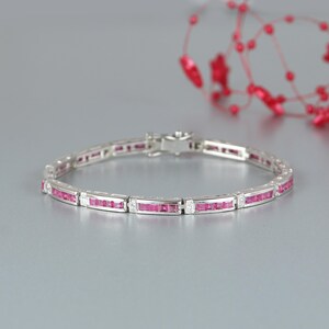 Natural Ruby Tennis Bracelet, Sterling Silver, July Birthstone Jewelry