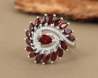 Red Garnet Gemstone Ring, January Birthstone, 925 Sterling Silver, Promise Ring For Her