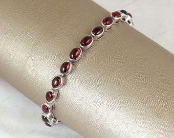 Handmade Garnet Tennis Bracelet, January Birthstone, 925 Sterling Silver, Gift For Mom