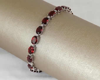 Natural Garnet Gemstone Bracelet, January Birthstone, Red Gemstone Jewelry, Gift For Her