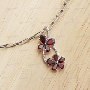 Garnet Flower Pendant: 925 Sterling Silver January Birthstone
