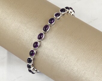 Natural African Amethyst Tennis Bracelet, 925 Sterling Silver, February Birthstone, Gift For Her
