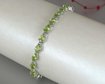 Pear Peridot Gemstone Bracelet, 925 Sterling Silver, August Birthstone, Gift For Her