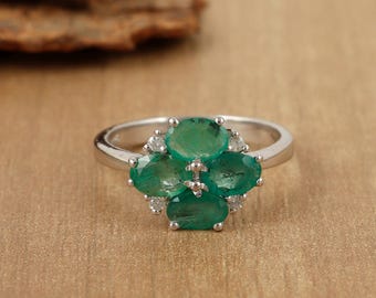 Emerald Gemstone Ring, 925 Sterling Silver, May Birthstone, Anniversary & Birthday Gift For Her