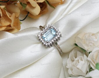 Natural Octagon Blue Topaz Sterling Silver Ring: Gemstone Handmade Jewelry, Promise Ring