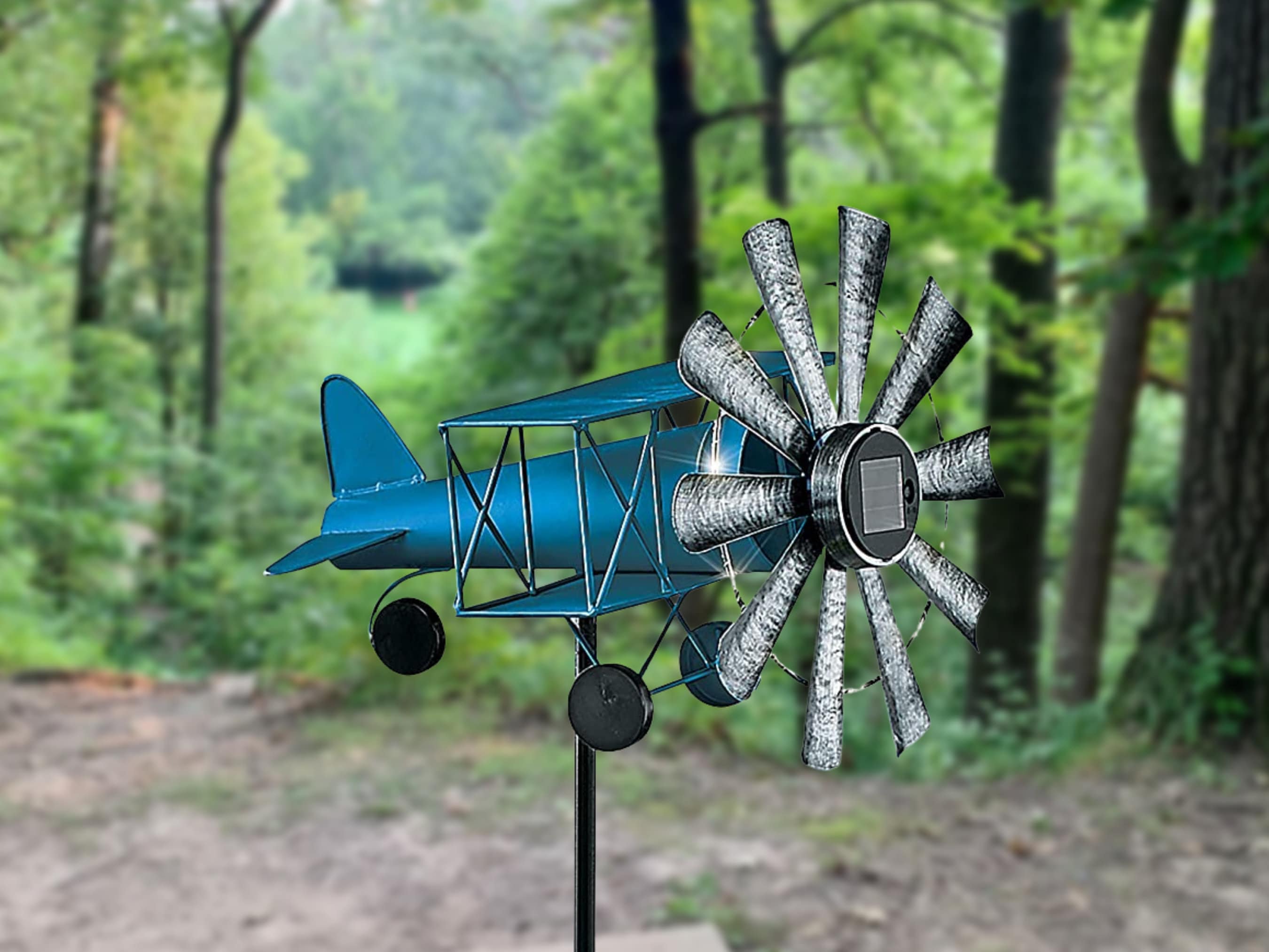 Airplane Wind Spinner Kinetic Metal Art Garden Sculpture for Lawn