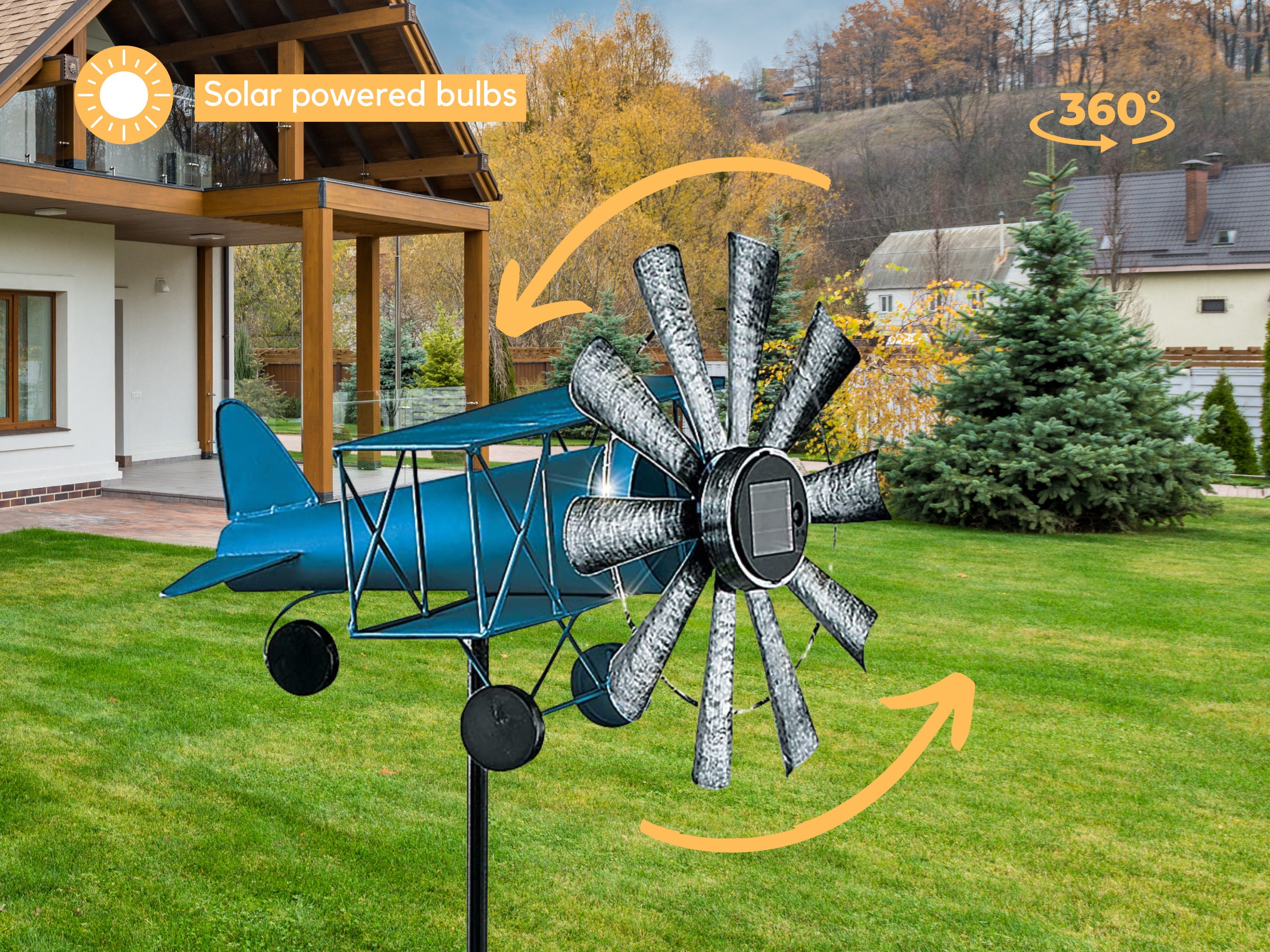  3D Airplane Shape Wind Powered Kinetic Sculpture, Lawn
