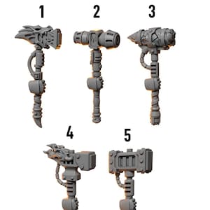 Könnte beinhalten: Fünf graue Hämmer mit einzigartigen Designs werden vor einem weißen Hintergrund gezeigt. Das Bild enthält den Text "Hammers" und das Logo "GREYTIDE STUDIO". Jeder Hammer hat eine andere Kopfform und Griffdesign.