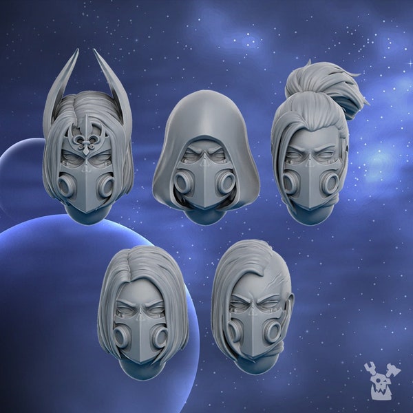 Silver Moon Daughters Heads (Set of 5) by DakkaDakka Miniatures - Grimdark Future | Sororitas | Sisters Silence | Angels | Gothic | Adepta