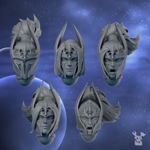 Moon Blade Heads (Set of 5) by DakkaDakka Miniatures - Grimdark Future | Sororitas | Silence | Angels | Gothic | Adepta | Kitbash