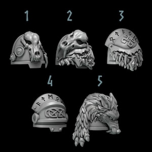 Primal Beasts Wolves [Schultern #1] Elite Upgrade Kit (5er Set) - | Kitbsch | Proxy | Weltraum Wölfe | Graue Ritter | Nordische Wikinger |