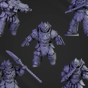 Megalodons Clan Depth Warriors (Set of 5) 14K | 16K UHD Print by DakkaDakka Miniatures - Grimdark | Sci-fi | Marines | Carcharodons | Space
