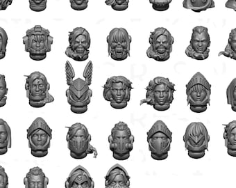 Têtes de chevalier féminines de science-fiction Fantasy 32 mm - | 16K UHD | Fantaisie Grimdark | l'âge des ténèbres | Seigneurs des tranchées | Templiers | Croisés paladins