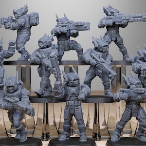 Tarrion Assault Squad + Base(s) 16K | 12K UHD Prints by StationForge Miniatures | Tau | Xenos | Greater Good |  Battlesuits | Gundam