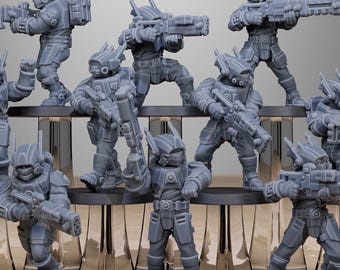 Escuadrón de asalto de Tarrion + Base(s) Impresiones UHD de 16K / 12K de StationForge Miniatures / / Xenos / Cult Aliens / Trajes de batalla /