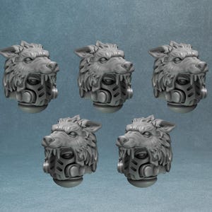 Primal Beast Wolves Alpha Heads (Set of 5) - Upgrade Bits | Primaris | Head Pack | Grimdark Wargaming Accessories | Space Wolves Compatible