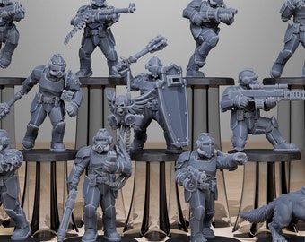 Ejecutores de GrimCorp (juego de 11) + Base(s) Impresiones UHD de 16K/12K de StationForge / Guerra de trincheras / Infantería rebelde / Templario de la Guardia del Vacío
