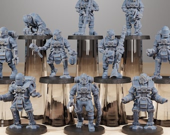 Ciborgs carroñeros (juego de 10) / Impresión en resina de alto detalle de 8K / Robots mecánicos / Soldados tecnológicos humanoides / Futuro sombrío / por Station Forge