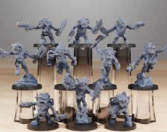 Gobs Jetsters (10er Set) + Basis(n) von StationForge | 8K Harz gedruckte Miniaturen | Grimmdunkel | Space Ork | s| Ork | Kobolde