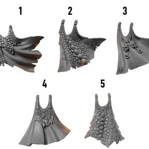 May include: Five gray cloaks with different textures and designs are displayed against a white background. The cloaks are numbered 1 through 5. The text "GREYTIDE STUDIO" and "Cloaks" are visible at the top of the image.