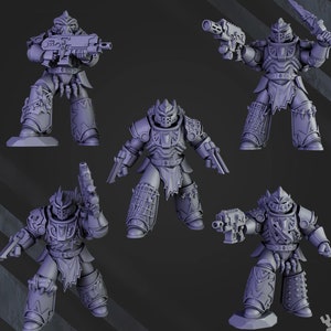 Megalodons Clan Tide Warriors (Set of 5) 14K | 16K UHD Print by DakkaDakka Miniatures - Grimdark | Sci-fi | Marines | Carcharodons | Space