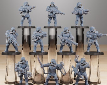 GrimGuard Commandos (zestaw 10 sztuk) + podstawki 16K | Wydruki 12K UHD od StationForge | Wojna okopowa | Piechota zbuntowana | Templariusze Straży Pustki