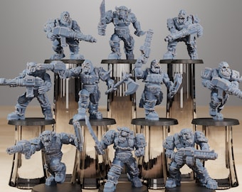Orc Berserkers (zestaw 10 sztuk) + podstawka(i) od StationForge | Miniatury drukowane żywicą 8K | Grimdark | Kosmiczny Ork | s | Ork | Gobliny