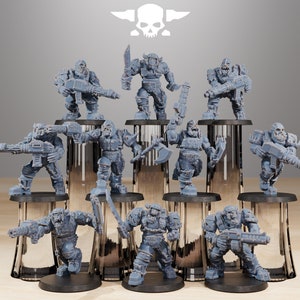 Orkaz Berserkers (Set of 10) + Base(s) by StationForge | 8K Resin Printed Miniatures | Grimdark | Space Orks | Greenskins | Orc | Goblins