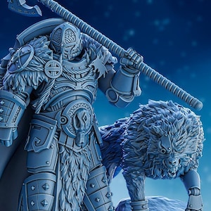 Stormbringer Fein&#39;ar the Wolfborn - 12K/16K UHD - by DakkaDakka Miniatures - Grimdark | Space Vikings | Frost Wolves | Imperium | Fenris
