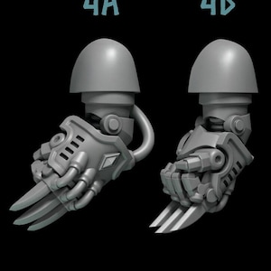 May include: Two gray plastic robot arms with claws. The arms are labeled 4A and 4B.