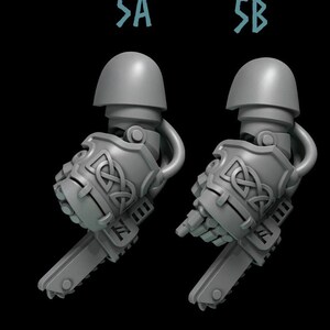 May include: Two gray plastic miniature figures with a Celtic knot design on the arm. The figures are labeled 5A and 5B.