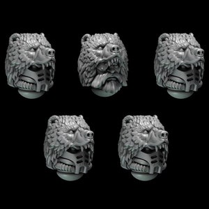 Primal Beasts Bear [Heads] Elite Upgrade Kit (Set of 5) - | Kitbash | Upgrade | Proxy | Space Wolves | Grey Knights | Norse Vikings |